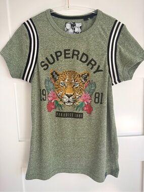 Superdry Women’s US 8 Green Eden Leopard Graphic Tee Paradise 1981 Olive Med